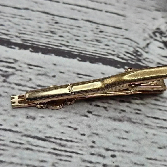 RARE Yves Saint Laurent YSL logo amber transparent window gold tone tie clip - Picture 5 of 6